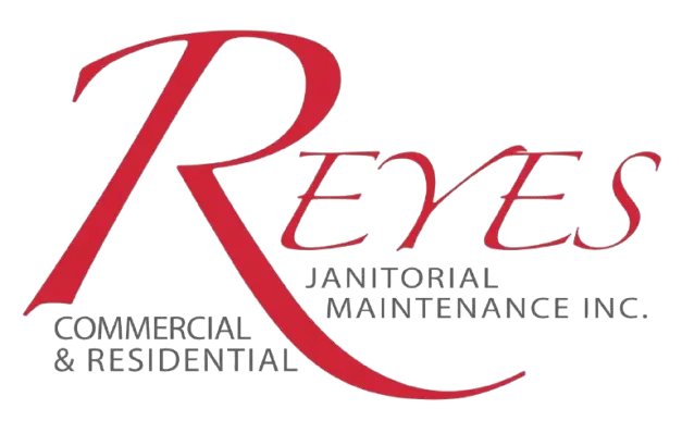 Logo for Reyes Janitorial Maintenance Inc. in red and gray text, including the phrases "Commercial & Residential" and "Janitorial Maintenance Inc.